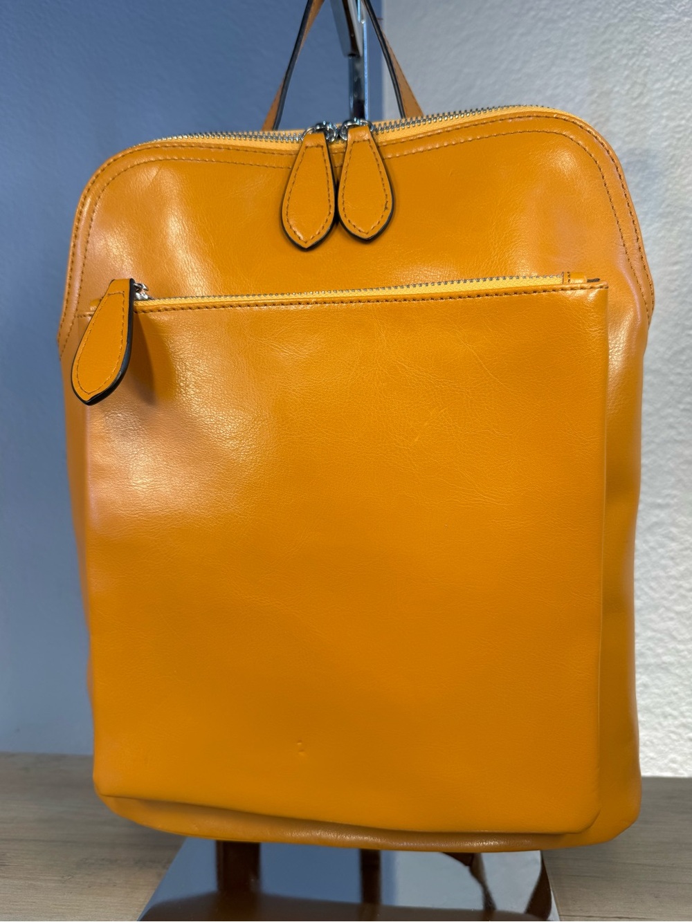 HESHE Genuine Leather Backpack Purse Mustard Yellow Convertible Multi-Pocket